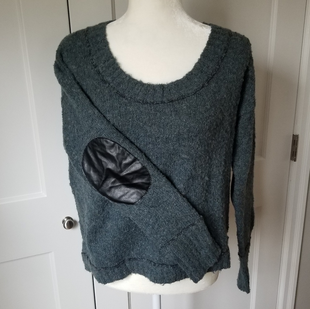Marled Teal/Gray Sweater with Elbow Patches